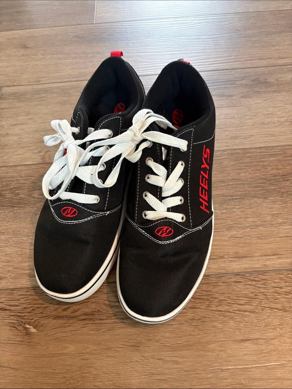 Heelys Black Canvas Sneakers with Red Logo and White Laces NEW
